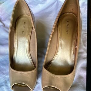 Attention Women's Tan Peep Toe Wedges